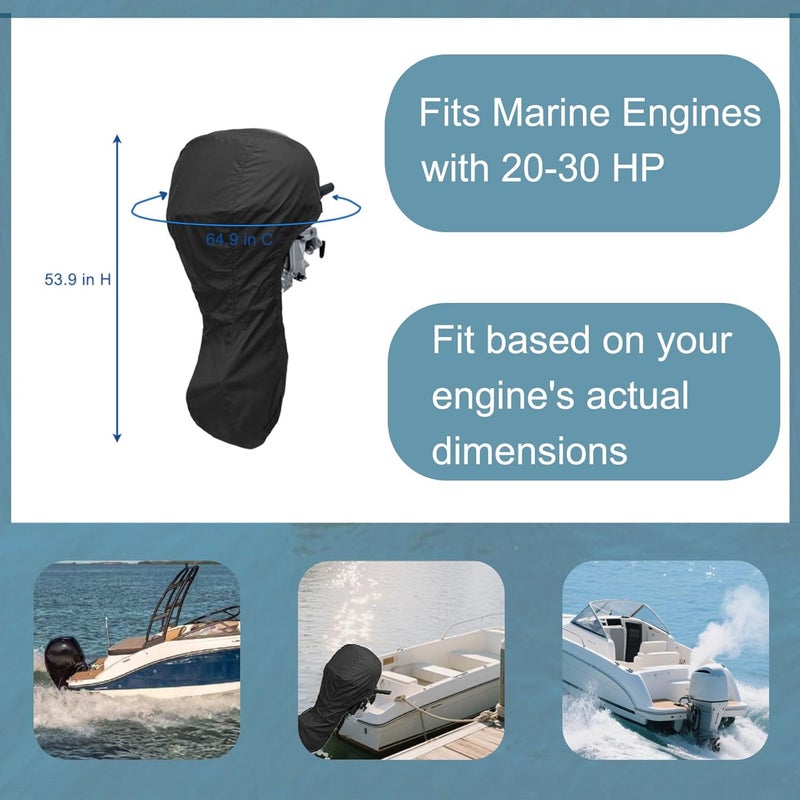 NorthBoat Waterproof Outboard Motor Cover for 20-30 HP Heavy Duty Fabric, Full Body Protection 64.9" C x 53.9" H, UV/Fade Resistant for Boats - Image 4
